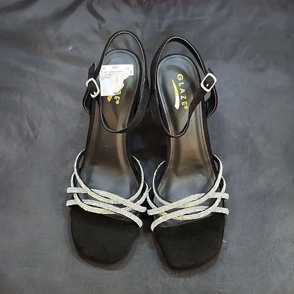 BRAND NEW GLAZE WOMEN’S BLOCK-HEEL RHINESTONES CRISS-CROSS STRAP SANDAL